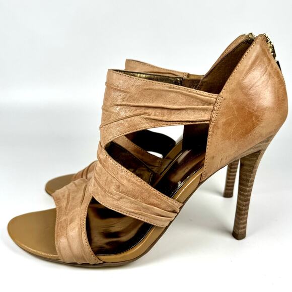 GUESS Women’s Strappy High Heel Sandals Tan Leather Open Toe Pumps Size 7.5 - Picture 4 of 10